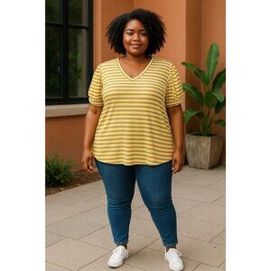 GREEN ENVELOPE Women's White & Gold Blouse 3X